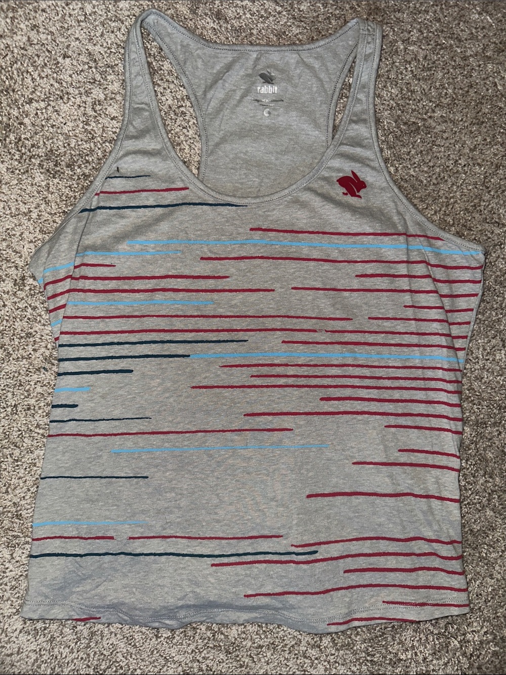LG Heather Gray Racerback Tank with Red and Blue Stripes